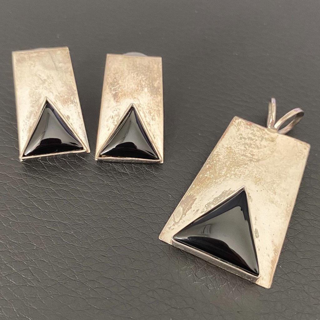 Signed Sterling Navajo Al. Tso Earrings And Pendant - Vintage
